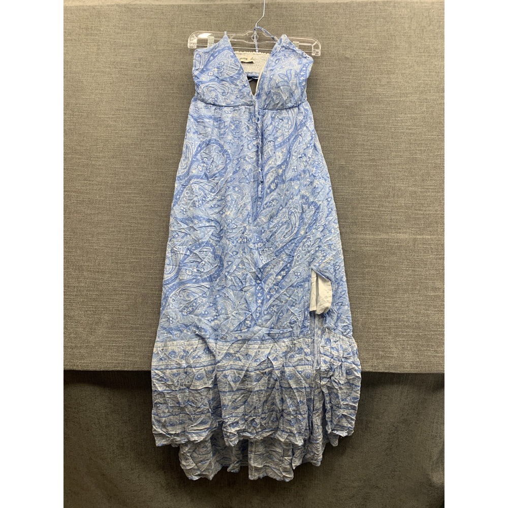 Hollister Halter Maxi Dress Womens Medium Blue White Paisley Asymmetrical Hem